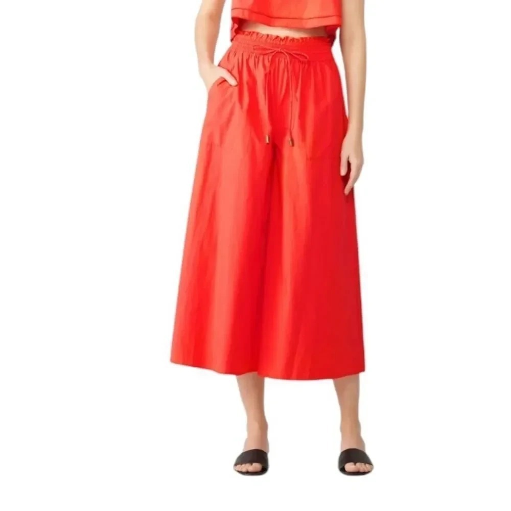 Apiece Apart Galicia Wide Leg Pants 4 Sunset Red Culotte Cropped Paper Bag Waist
